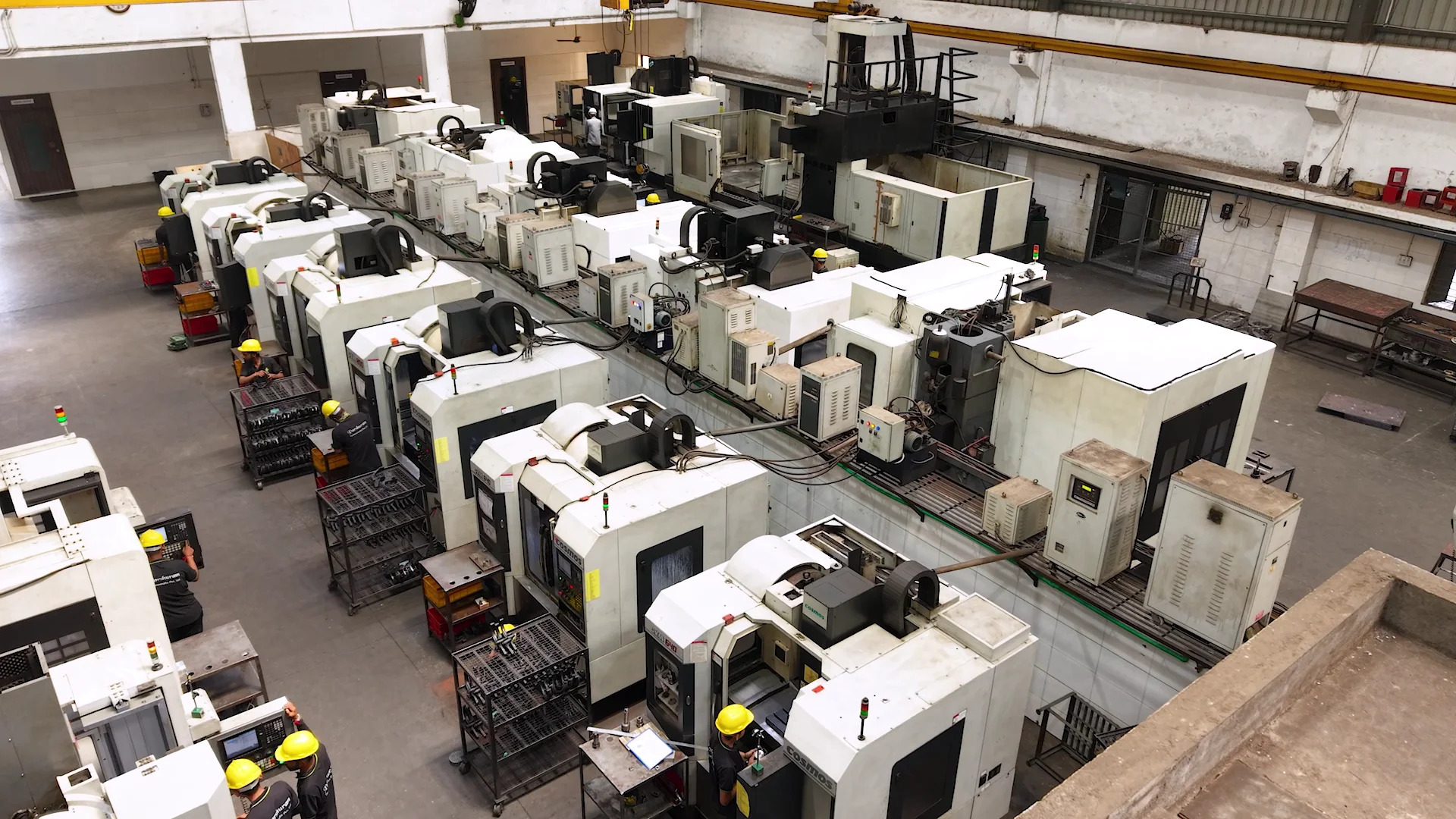 An elevated view of the VMC machines on the PTPL manufacturing floor
